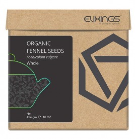 Elixings Organic Fennel Seeds Foeniculum Vulgare Whole  Box  454 grams